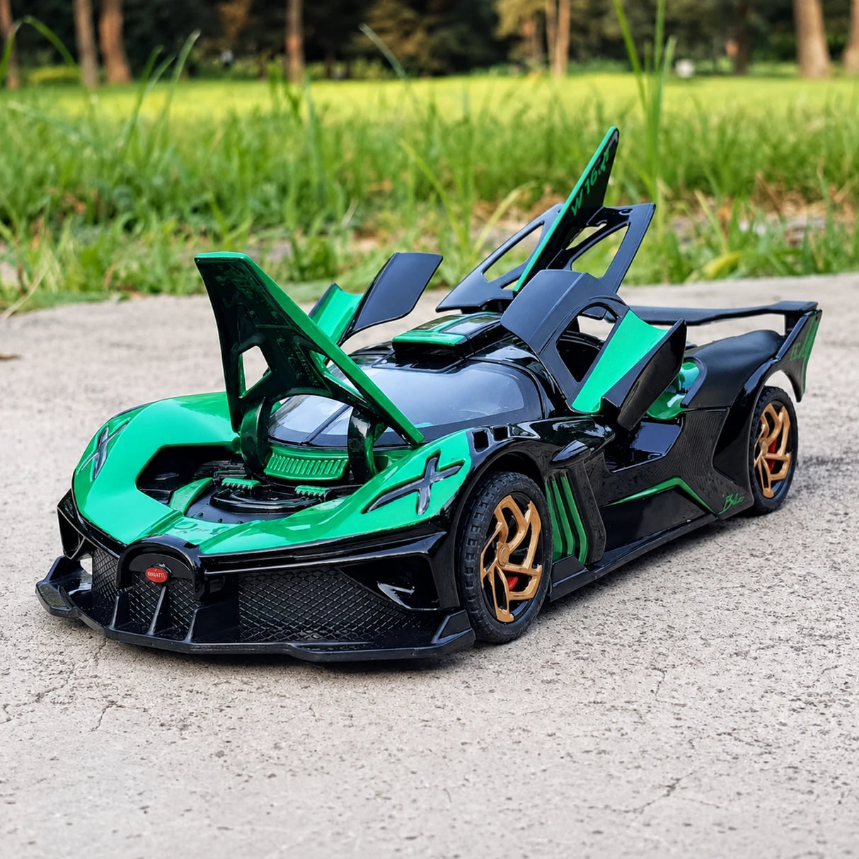 [TOY] 1:32 Bugatti 2021 Bolide grön modellbil Die-Cast