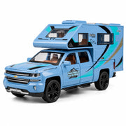 Chevrolet 2021 Silverado RV blå 1:32 – modellbil i gjuten metall för display