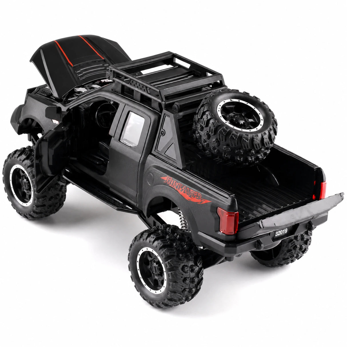 Ford 2020 F-150 Raptor todoterreno negro 1:32 – Modelo de exhibición de fundición a presión