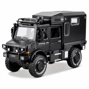 Mercedes-Unimog 2013 Nomadism U4000 RV svart 1:32 – modellbil i gjuten metall för display