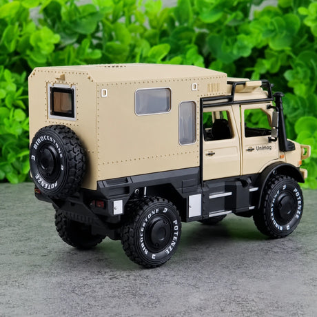 [TOY] 1:32 Mercedes-Unimog 2013 Nomadism U4000 RV gul modellbil Die-Cast