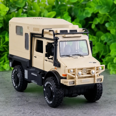[TOY] 1:32 Mercedes-Unimog 2013 Nomadism U4000 RV gul modellbil Die-Cast