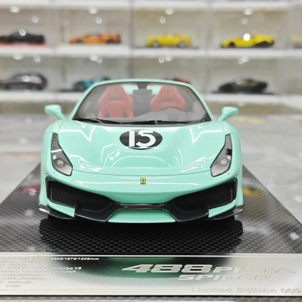 [Dino Model] 1:18 Ferrari 2018 488 Pista Spider Tiffany Blue No.15 Model Car Resin