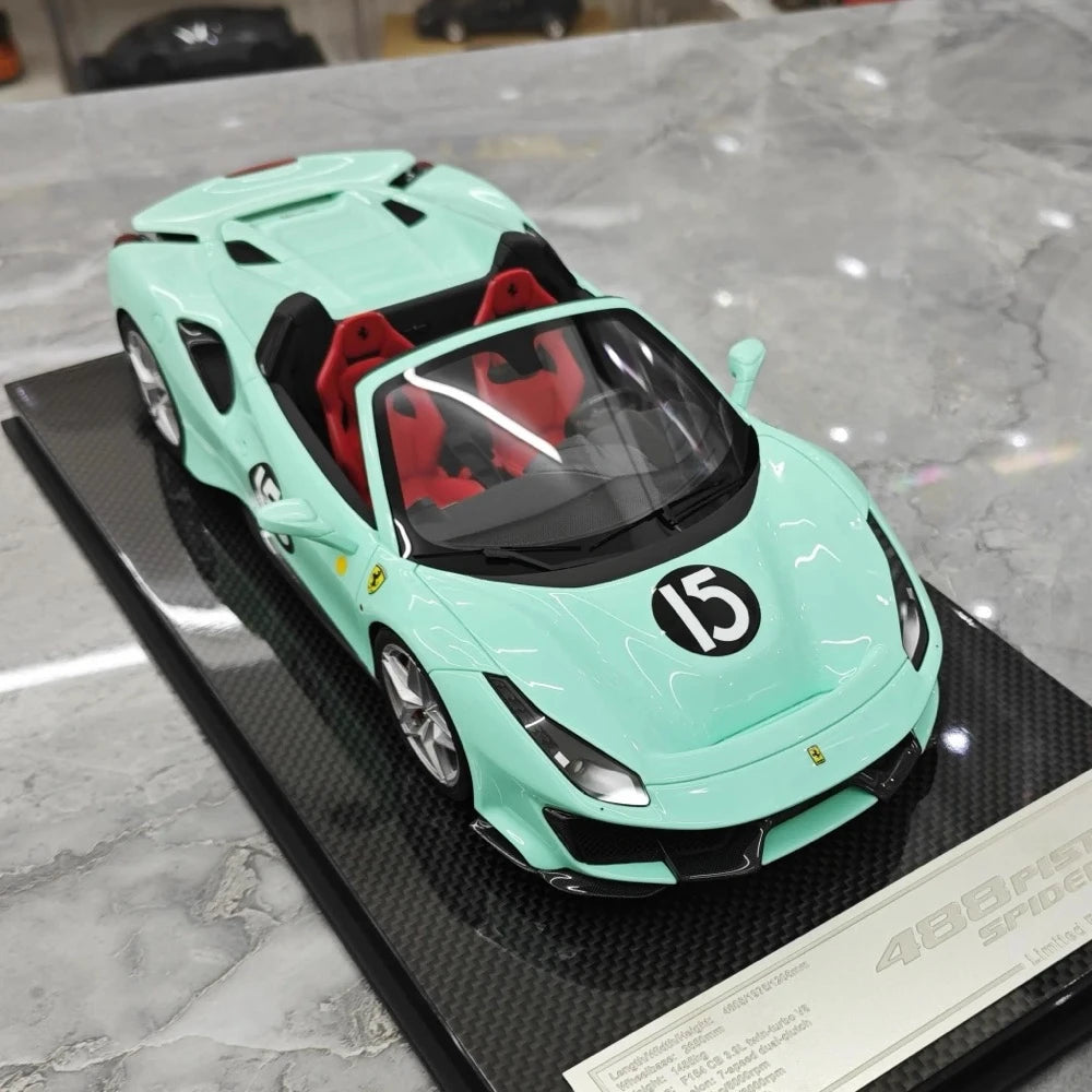 [Dino Model] 1:18 Ferrari 2018 488 Pista Spider Tiffany Blue No.15 Model Car Resin