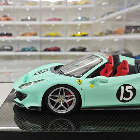 [Dino Model] 1:18 Ferrari 2018 488 Pista Spider Tiffany blå No.15 modellbil harts