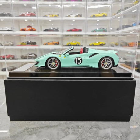 [Dino Model] 1:18 Ferrari 2018 488 Pista Spider Tiffany blå No.15 modellbil harts