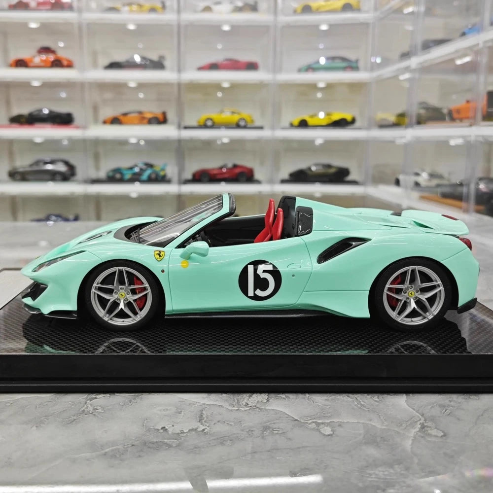 [Dino Model] 1:18 Ferrari 2018 488 Pista Spider Tiffany Blue No.15 Model Car Resin