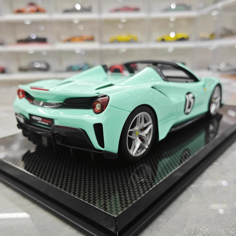 [Dino Model] 1:18 Ferrari 2018 488 Pista Spider Tiffany Blue No.15 Model Car Resin