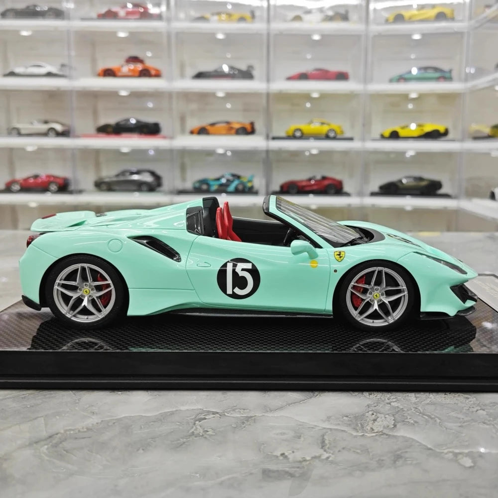 [Dino Model] 1:18 Ferrari 2018 488 Pista Spider Tiffany Blue No.15 Model Car Resin