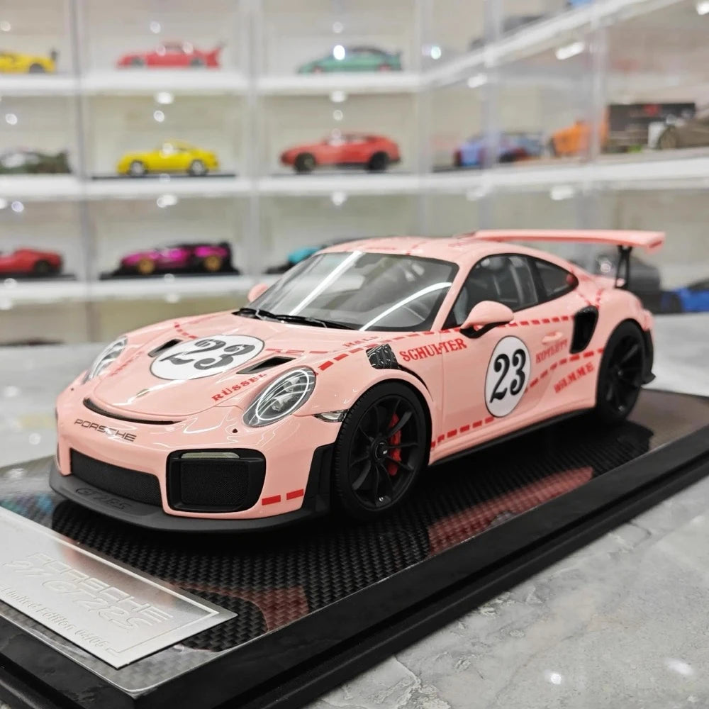 [Dino modello] 1:18 Porsche 2018 911 GT2 RS Weissach confezione rosa Pig modellino di auto resina