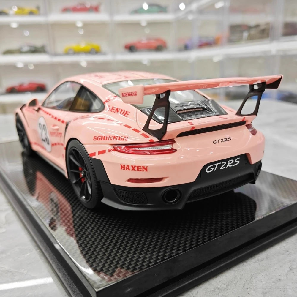 [Dino modello] 1:18 Porsche 2018 911 GT2 RS Weissach confezione rosa Pig modellino di auto resina