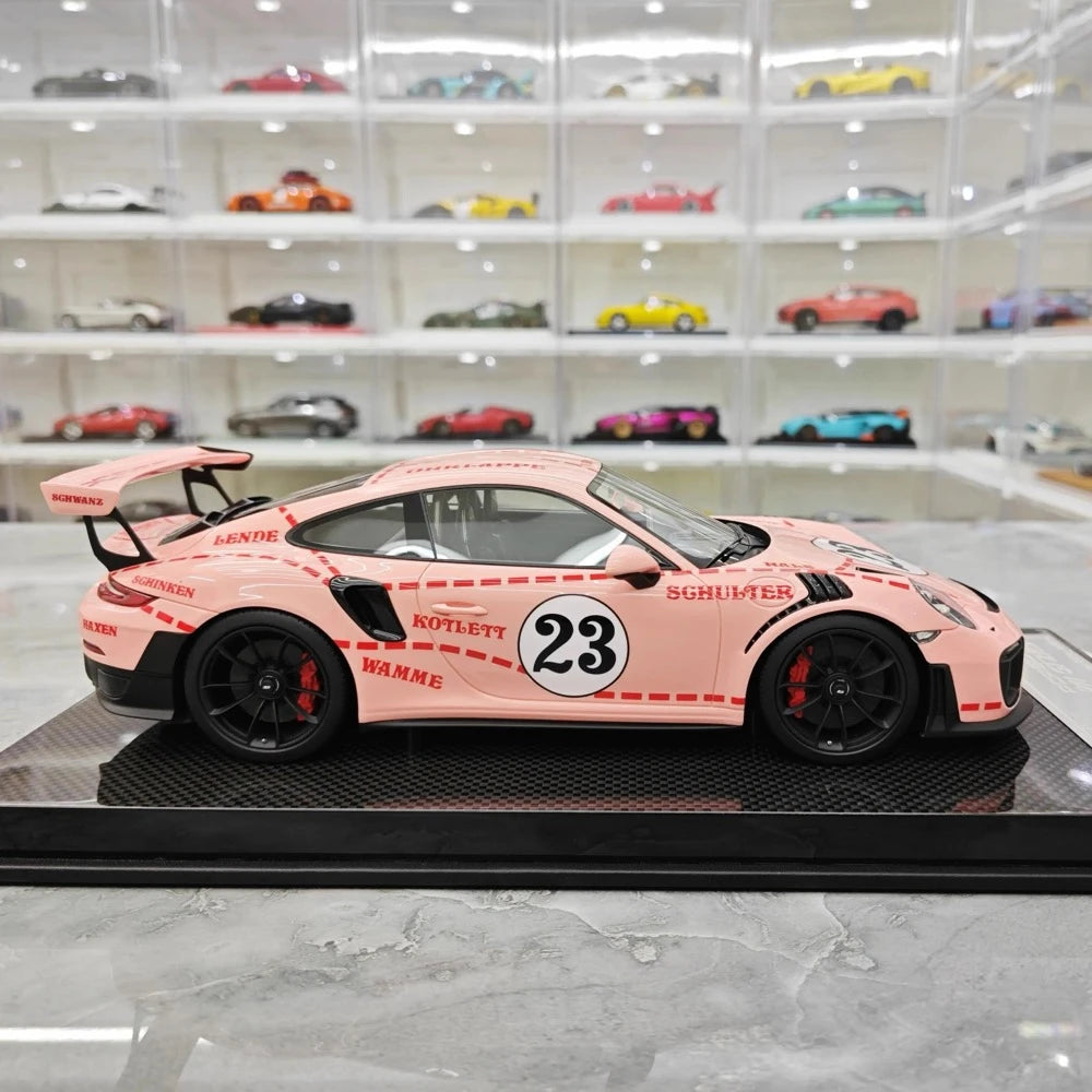 [Dino modello] 1:18 Porsche 2018 911 GT2 RS Weissach confezione rosa Pig modellino di auto resina