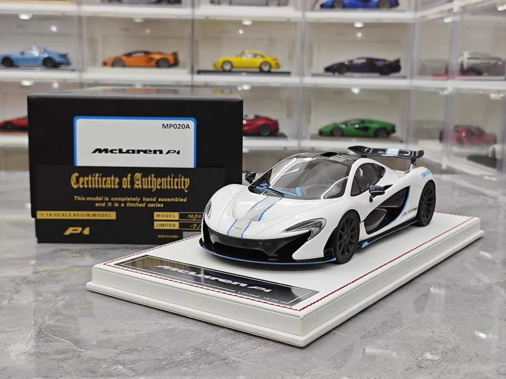 [Dino modello] 1:18 McLaren 2013 P1 bianco & blu modellino di auto resina