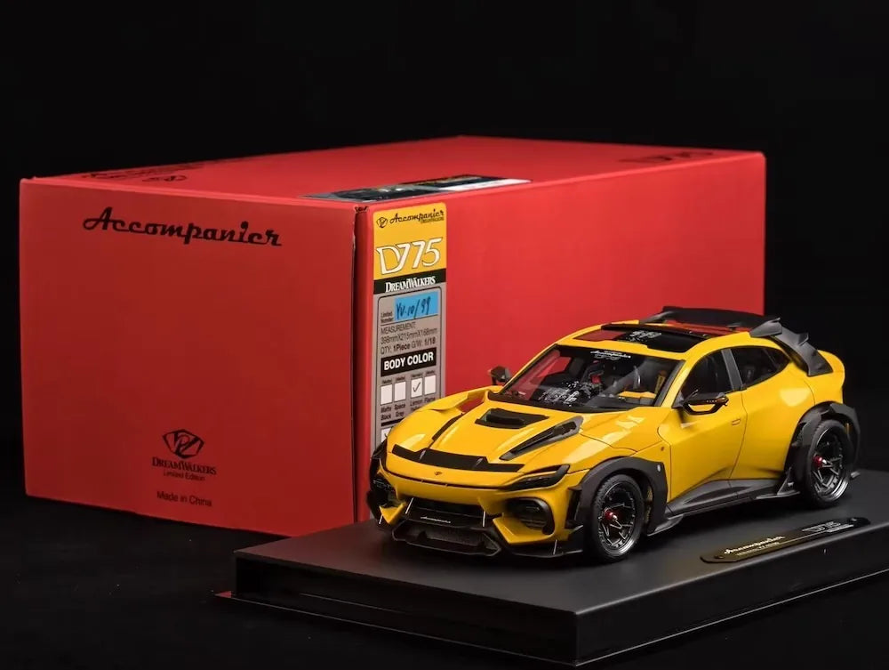 [DreamWalkers] 1:18 Ferrari 2024 Purosangue Mansory Glossy Yellow Model Car Resin