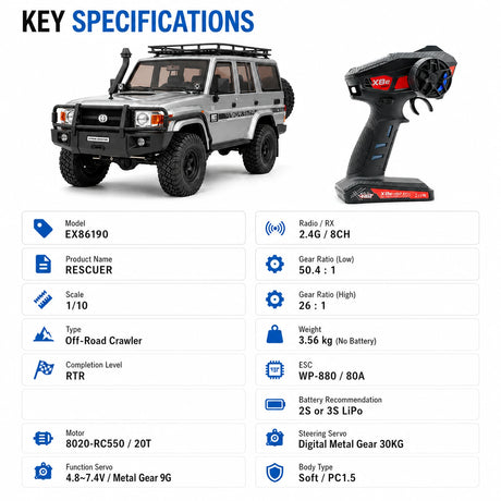 RGT EX86190 منقذ 1:10 Toyota Land Cruiser LC76 RC زاحف تمزق سيارة RC سيارة 4WD RTR RC