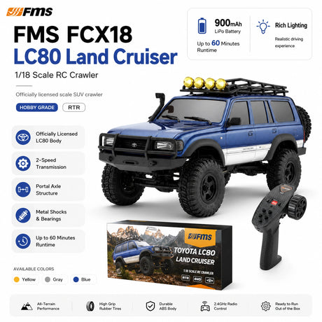 FMS FCX18 1:18 Toyota Land Cruiser LC80 أزرق RC زاحف يلمس سيارة RC سيارة 4WD RTR RC