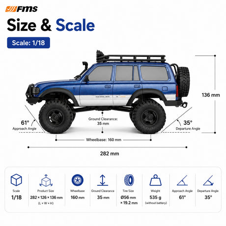 FMS FCX18 1:18 Toyota Land Cruiser LC80 أزرق RC زاحف يلمس سيارة RC سيارة 4WD RTR RC