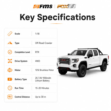 FMS FCX18S 1:18 GMC Sierra S RC Crawler Brushless 4WD RTR سيارة تحكم عن بعد