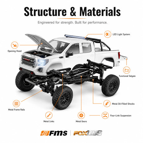 FMS FCX18S 1:18 GMC Sierra S RC Crawler Brushless 4WD RTR سيارة تحكم عن بعد