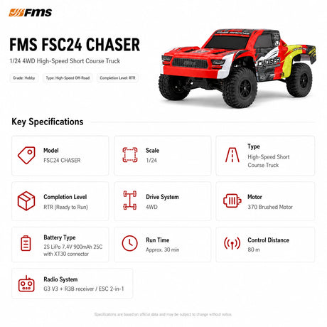 FMS FSC24 مطاردة 1:24 RC شاحنة قصيرة المسار اصطدمت بسيارة RC سيارة 4WD RTR RC