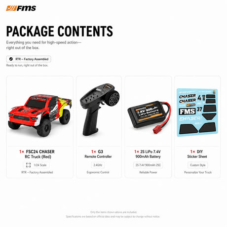 FMS FSC24 مطاردة 1:24 RC شاحنة قصيرة المسار اصطدمت بسيارة RC سيارة 4WD RTR RC