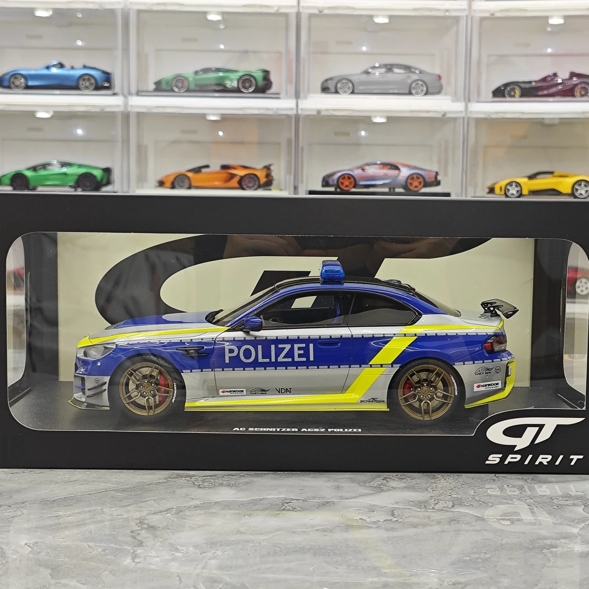 GT Spirit BMW 2024 M2 AC Schnitzer ACS2 Sport Polizei Gray and Blue 1:18 – Collectible Resin Model Resin