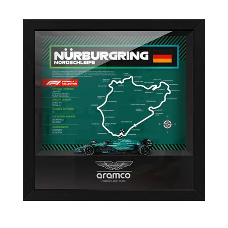 Aston Martin F1 Mapa del Circuito Fernando Alonso Exhibición de coches en miniatura enmarcada