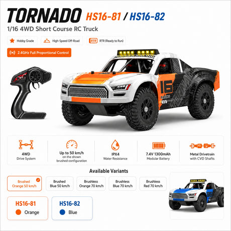 شاحنة 4WD RTR RC سيارة RC سيارة HS16-81 1:16 RC المسار القصير تورنادو
