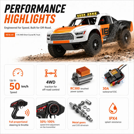 شاحنة 4WD RTR RC سيارة RC سيارة HS16-81 1:16 RC المسار القصير تورنادو