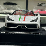 Henson & Heaven Ferrari 2014 458 Speciale Aperta White Italian Flag 1:18 – Collectible Resin Model Resin