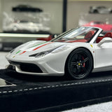 Henson & Heaven Ferrari 2014 458 Speciale Aperta White Italian Flag 1:18 – Collectible Resin Model Resin