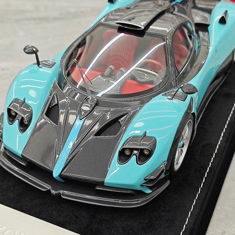 Henson & Heaven Pagani 2016 Zonda 760 Roadster Cyan Black Carbon 1:18 – samlarobjekt resinmodellresin