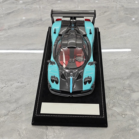 Henson & Heaven Pagani 2016 Zonda 760 Roadster Cyan Black Carbon 1:18 – samlarobjekt resinmodellresin