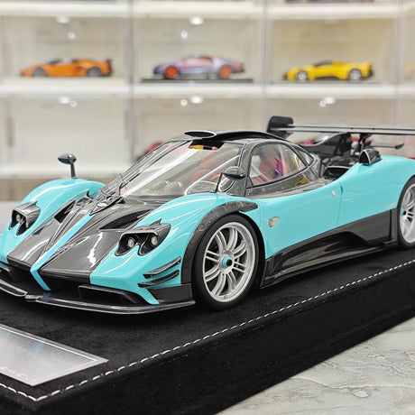 Henson & Heaven Pagani 2016 Zonda 760 Roadster Cyan Black Carbon 1:18 – samlarobjekt resinmodellresin