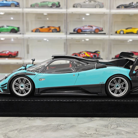Henson & Heaven Pagani 2016 Zonda 760 Roadster Cyan Black Carbon 1:18 – samlarobjekt resinmodellresin