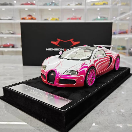 [Henson & Heaven] 1:18 Bugatti 2005 Veyron White & Pink Model Car Resin