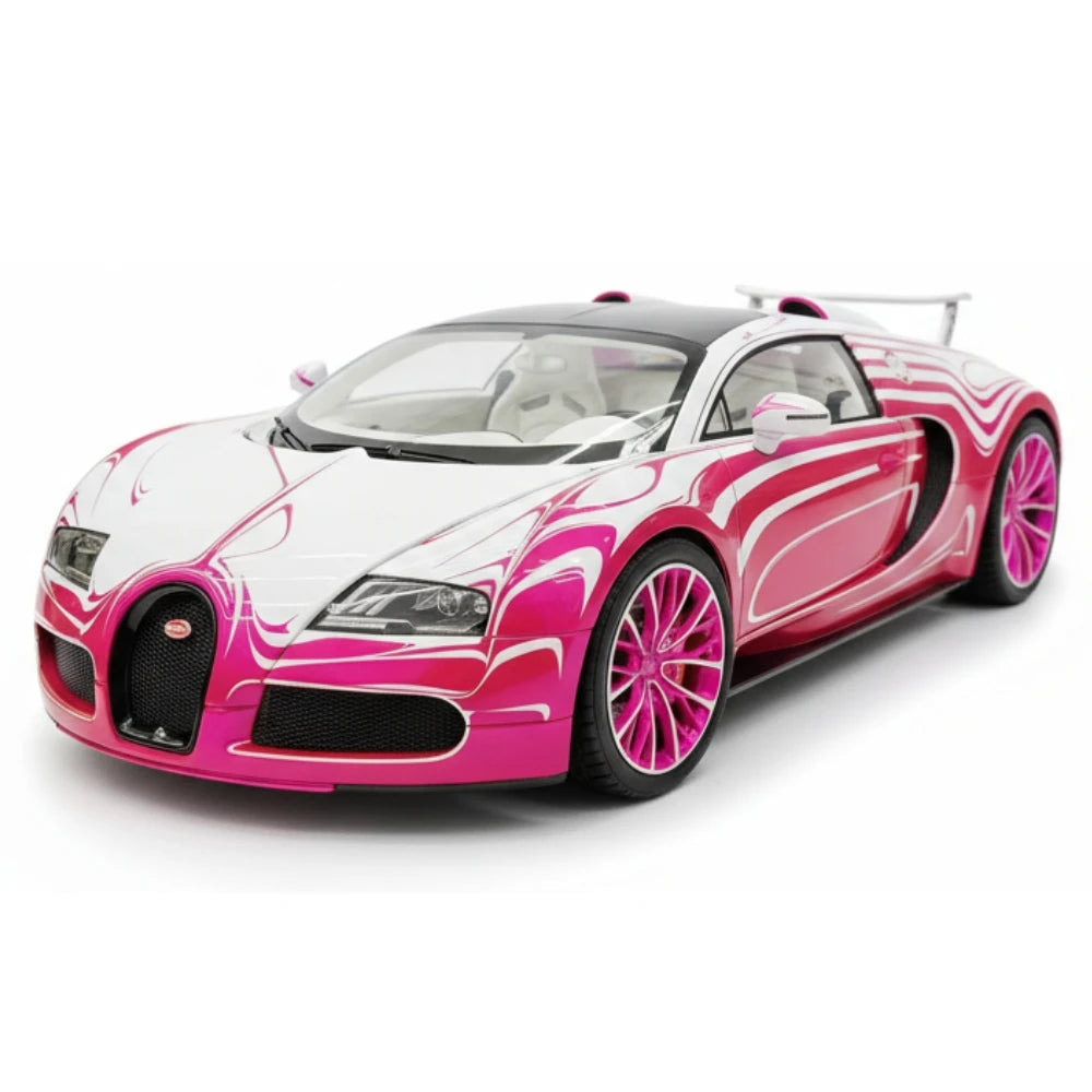 [Henson & Heaven] 1:18 Bugatti 2005 Veyron White & Pink Model Car Resin