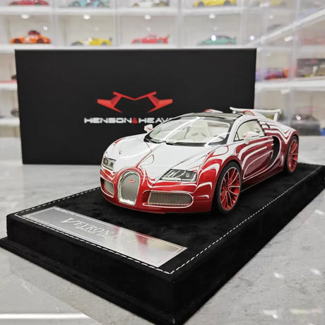 [Henson & Heaven] 1:18 Bugatti 2005 Veyron White & Red Model Car Resin