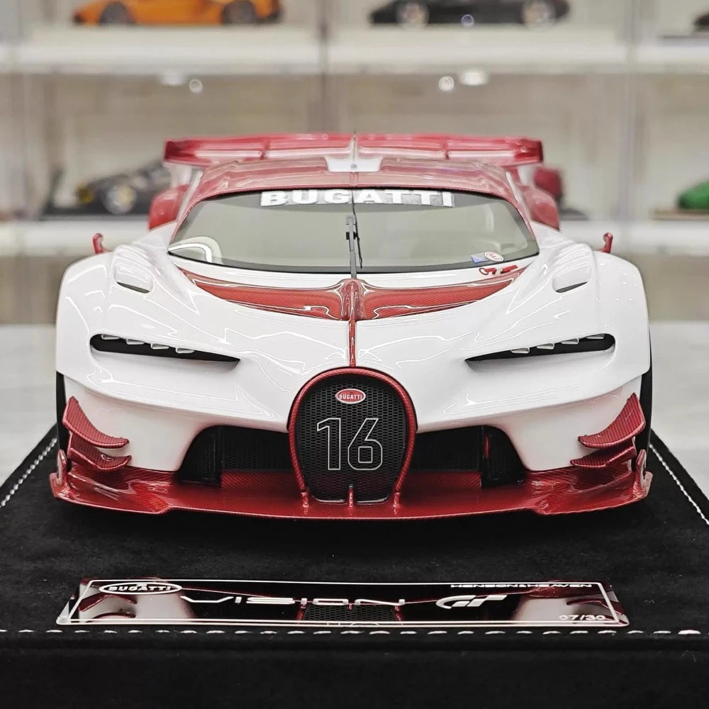[Henson & Heaven] 1:18 Bugatti 2015 Vision Gran Turismo wit & rood modelauto Hars