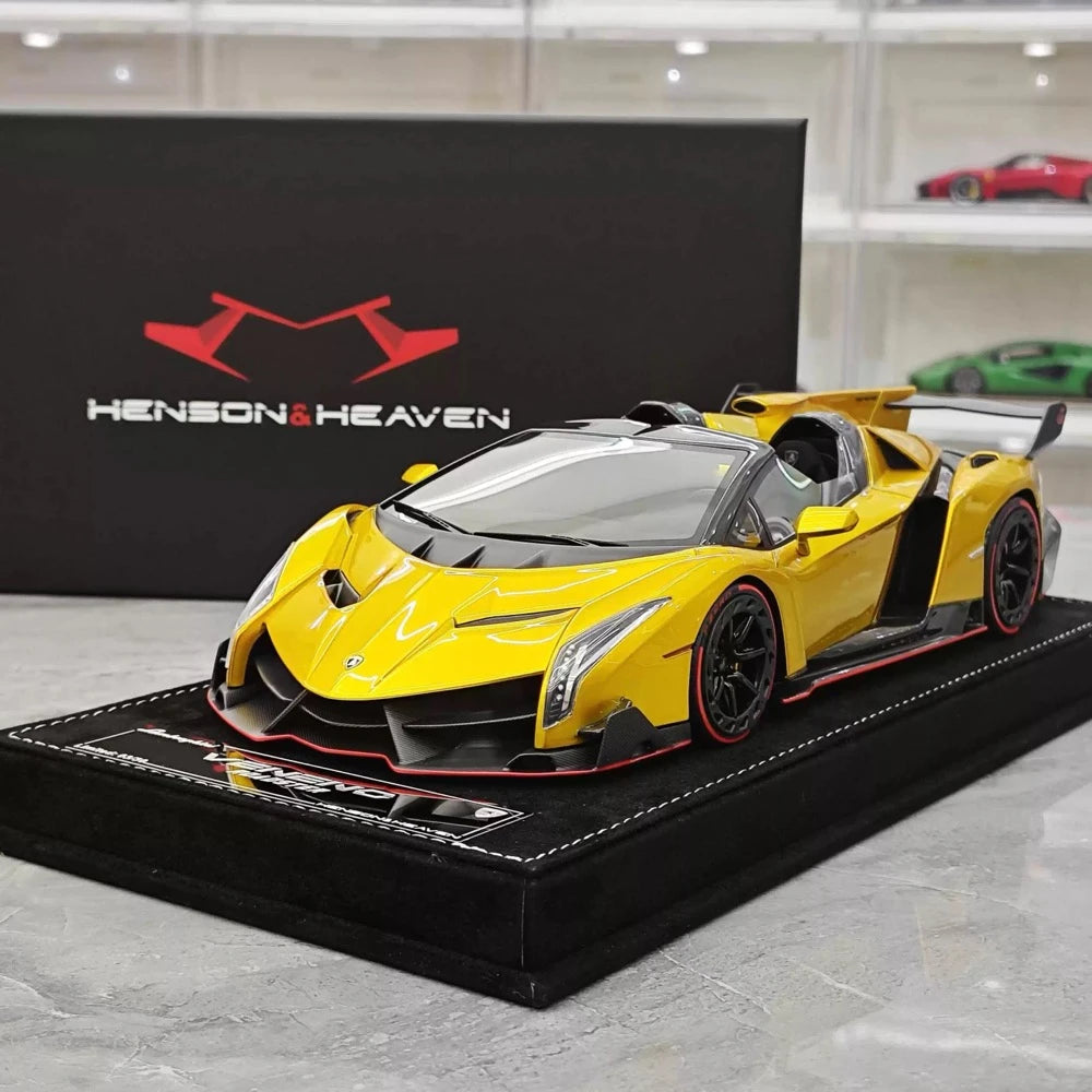 [Henson & Heaven] 1:18 Lamborghini 2014 Veneno Roadster Electroplated Gold Model Car Resin