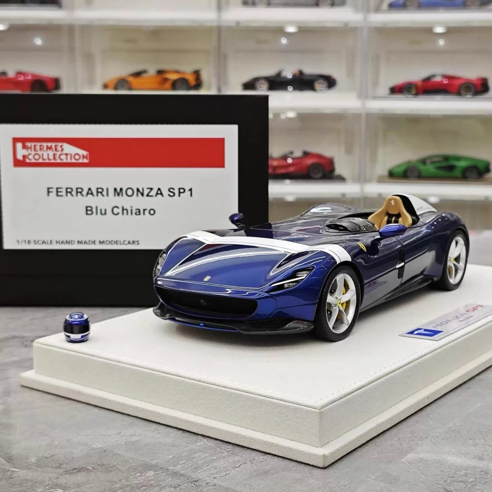 [Hermes Kollektion] 1:18 Ferrari 2019 Monza SP1 blå modellbil harts