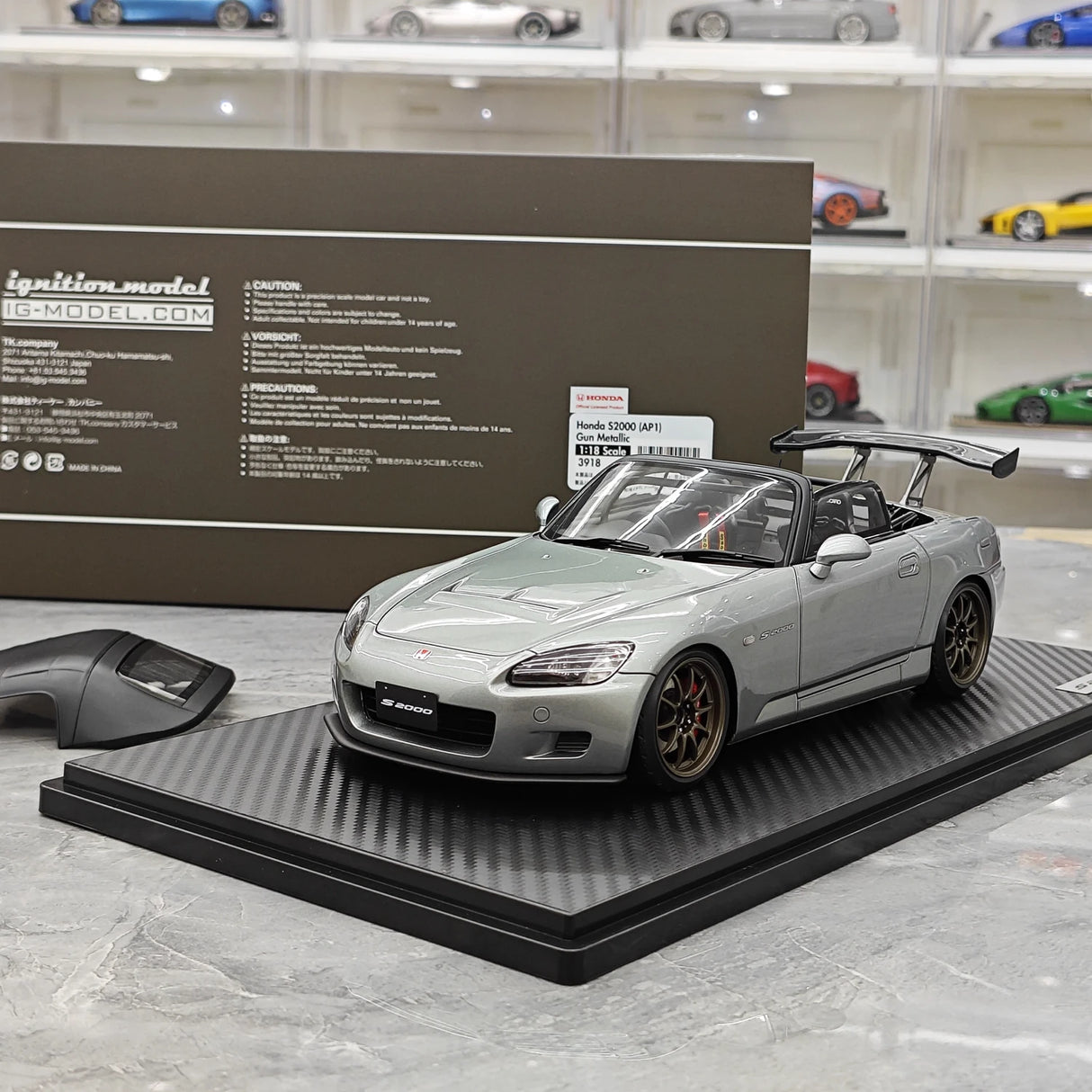 Sytytys Honda 2000 S2000 (AP1) Gun Metallic 1:18 – keräilyhartsimalli