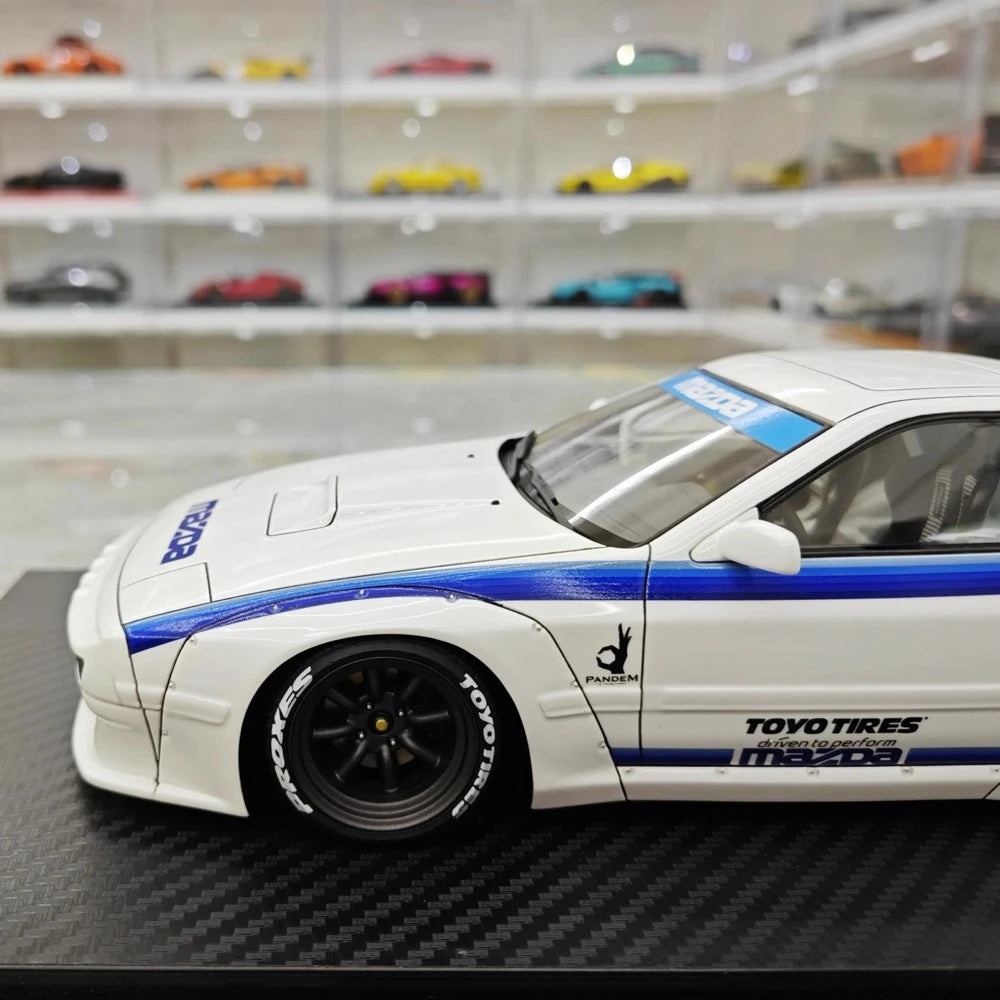 [Ignition] 1:18 Mazda 1985 RX-7 FC3S PANDEM bianco & blu modellino di auto resina