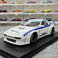 [Ignition] 1:18 Mazda 1985 RX-7 FC3S PANDEM bianco & blu modellino di auto resina