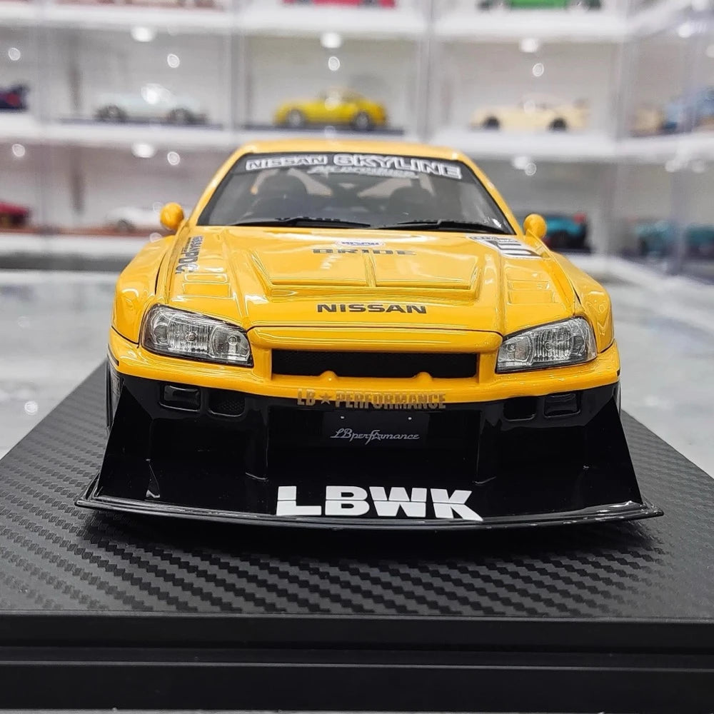 [Ignition] 1:18 Nissan 1999 Skyline GT-R R34 LBWK Yellow Model Car Resin