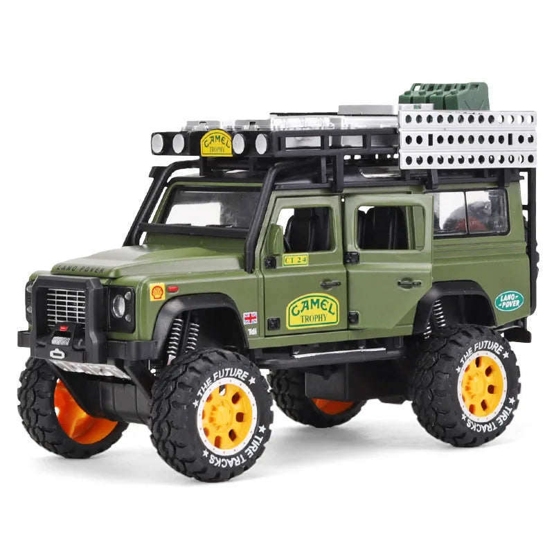 1:28 Land Rover 1998 Defender 110 Camel Trophy Die Cast Model Car