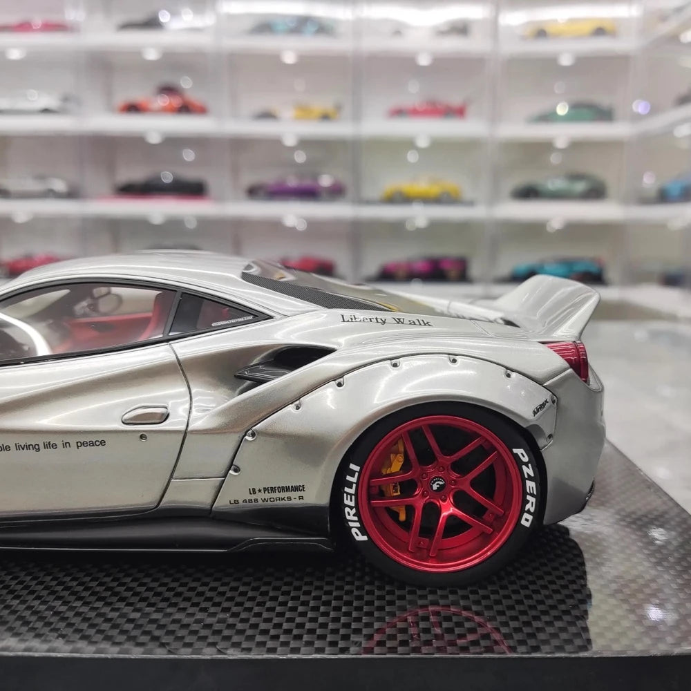 [Liberty Walk] 1:18 Ferrari 2018 488 LBWK Silver Model Car Resin