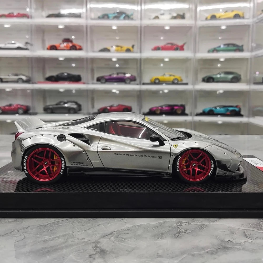 [Liberty Walk] 1:18 Ferrari 2018 488 LBWK Silver Model Car Resin