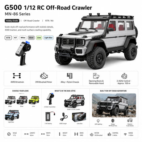 MN MN-86S 1:12 Mercedes-Benz G500 RC الزاحف الذي تعرضت لفرشاة سيارة RC سيارة 4WD RTR RC