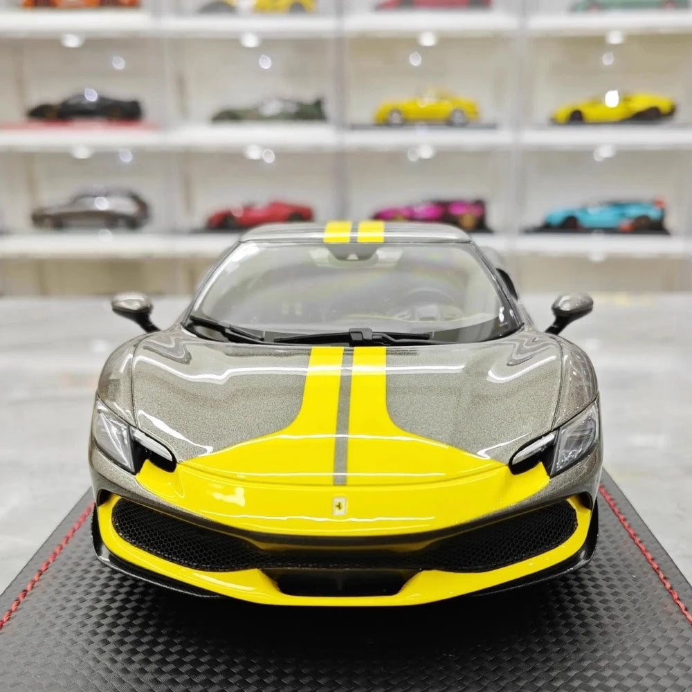 [MR Collection] 1:18 Ferrari 2021 296 GTB Racing Stripe Gray & Yellow Model Car Resin